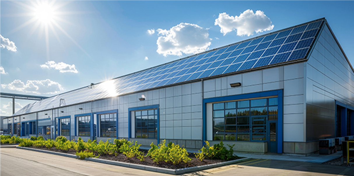 工場屋根の太陽光パネル