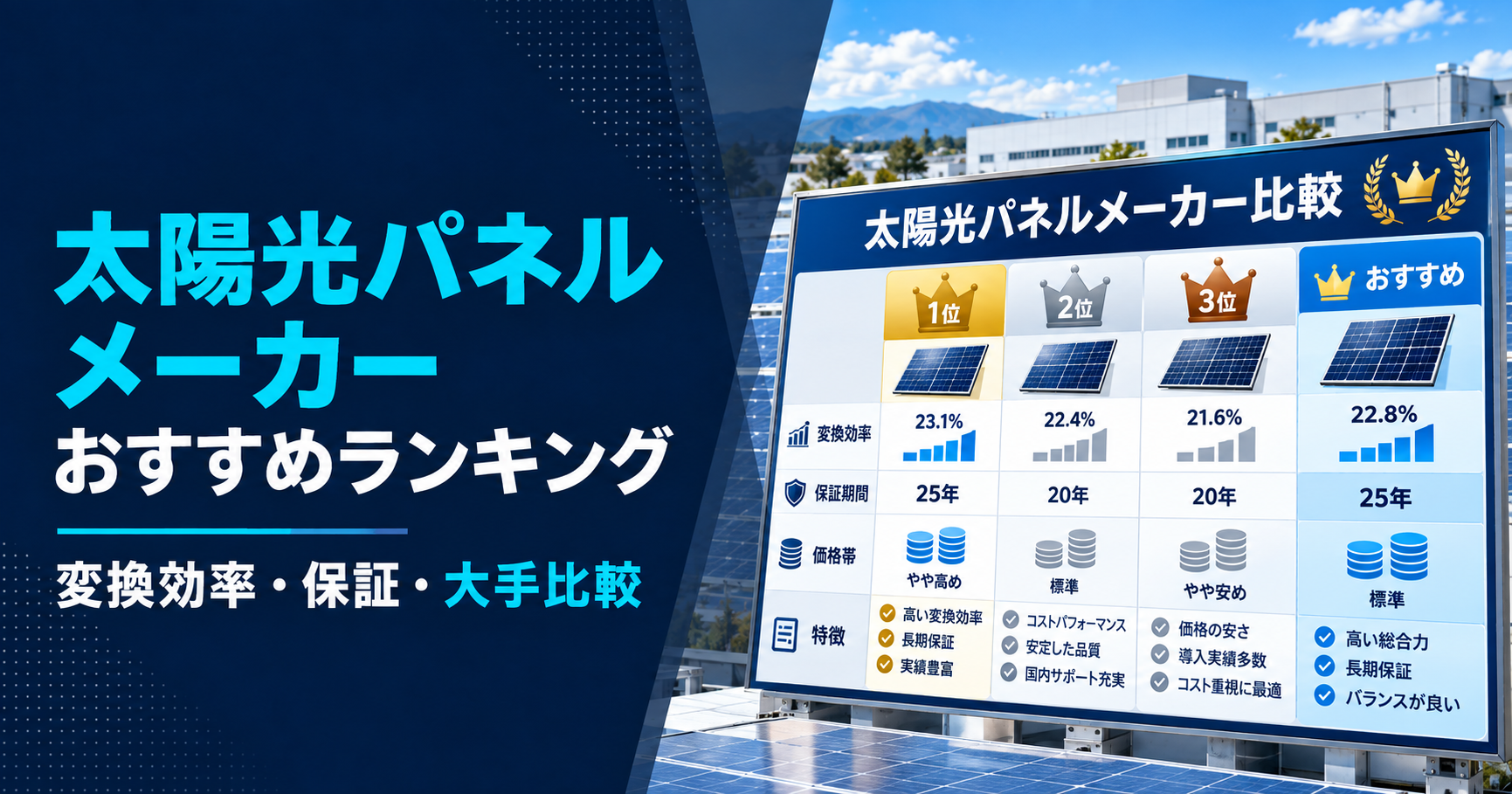 【2026年】太陽光パネルメーカー10社比較｜法人向け用途別ランキング