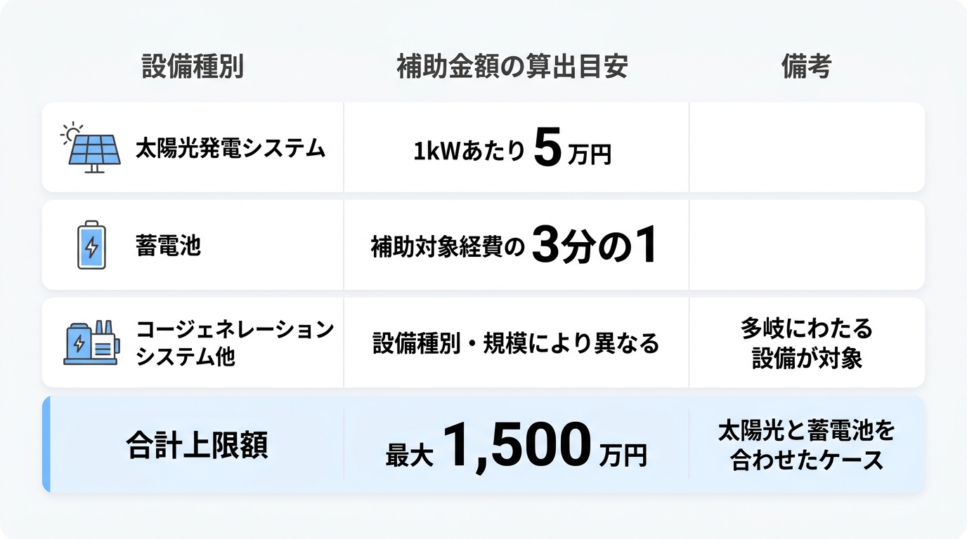 補助対象設備と具体的な補助金額・上限額