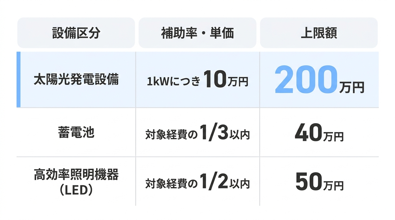 【最大240万円】補助対象設備とそれぞれの補助金額