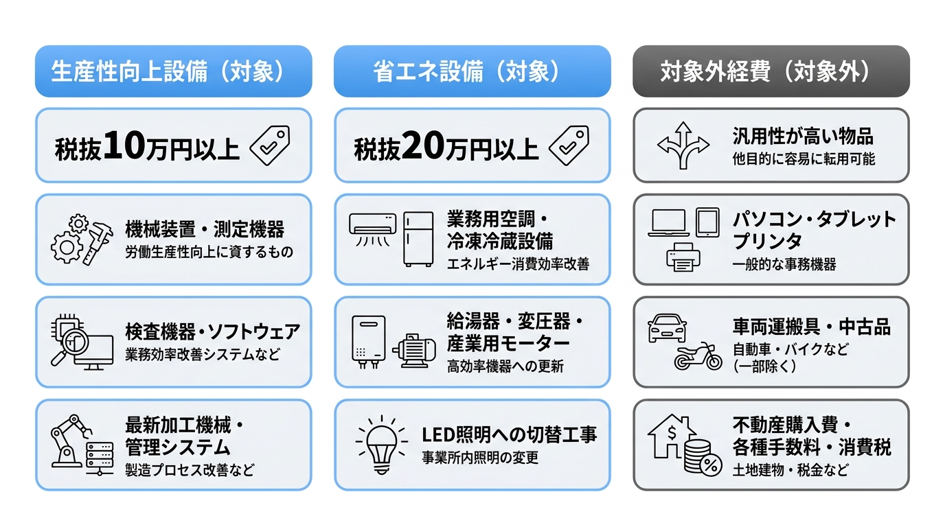 補助金の対象となる設備と経費の詳細
