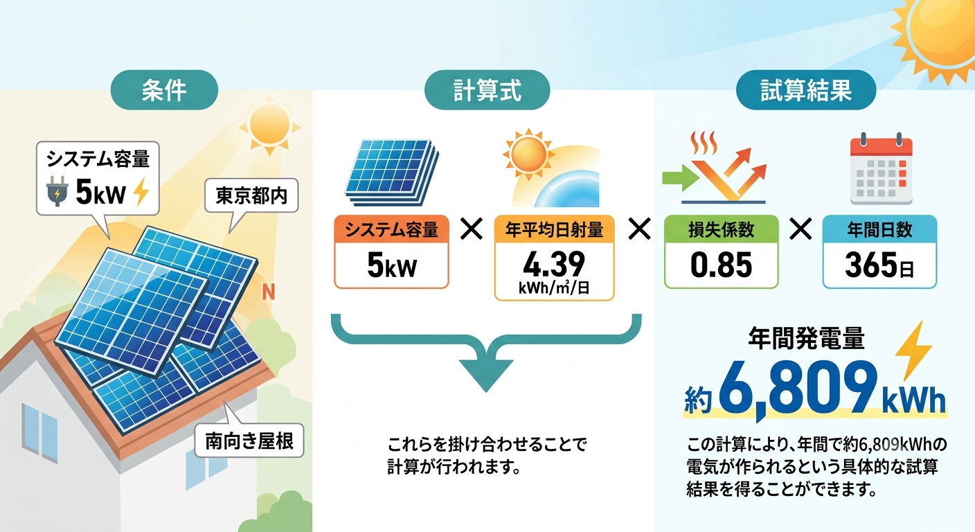 具体的な数値を用いた発電量のシミュレーション例