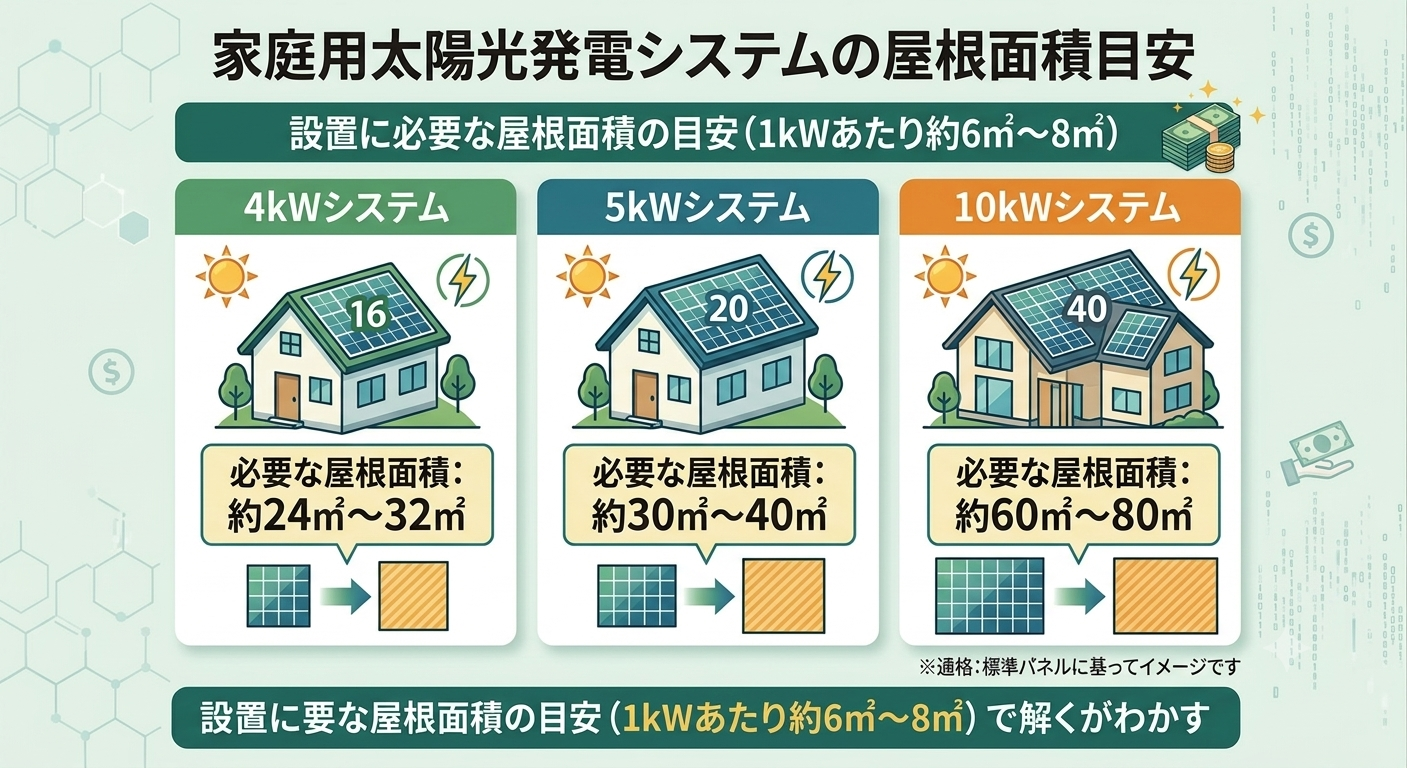 【住宅用】4kW・5kW・10kWを設置するために必要な屋根面積