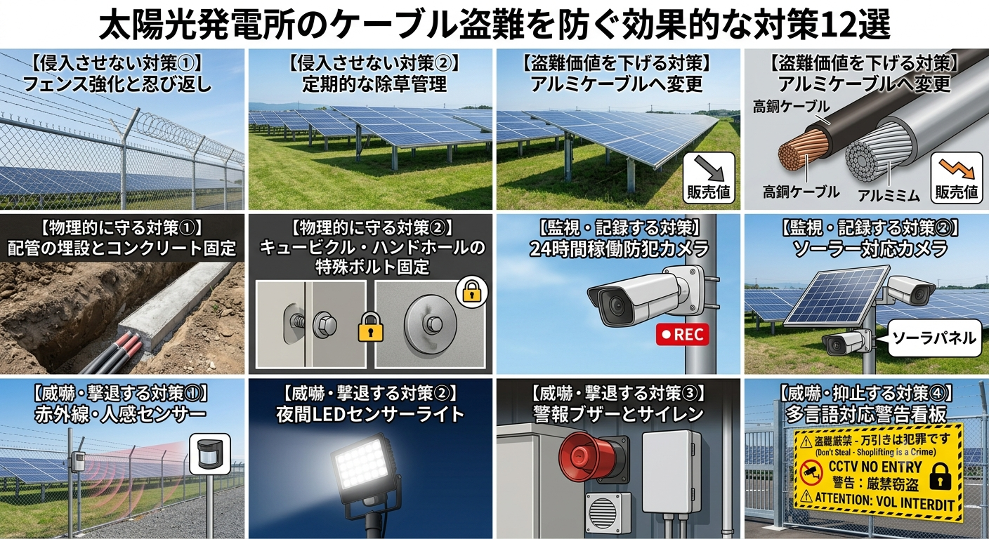 太陽光発電所のケーブル盗難を防ぐ効果的な対策12選