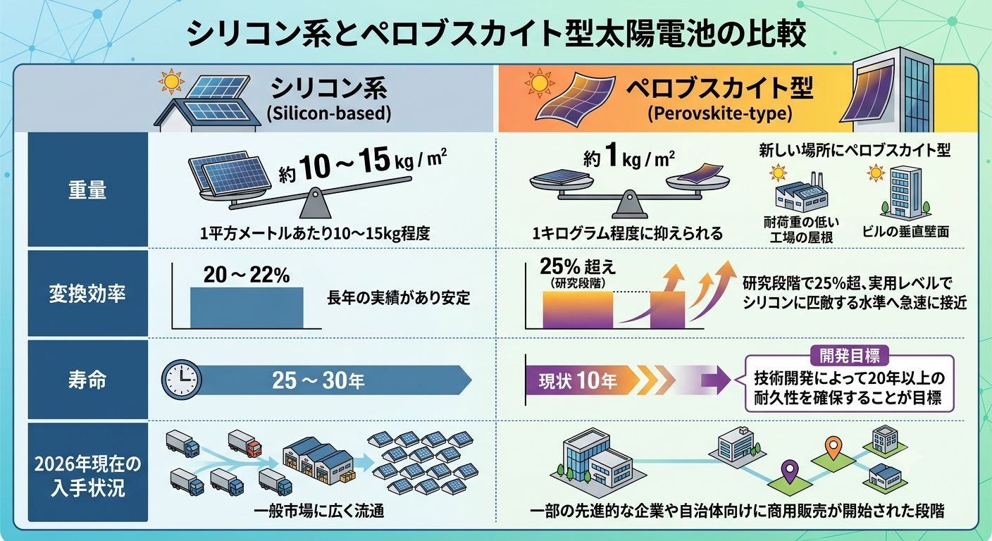 重量・変換効率・寿命などの具体的な違い