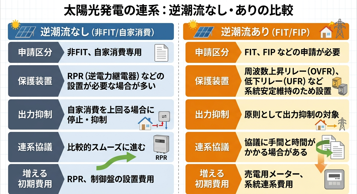 逆潮流なし連系と逆潮流あり連系の違いを比較