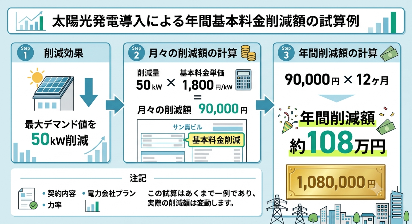 事例：ピーク電力を50kW削減した場合の年間コスト削減額の試算