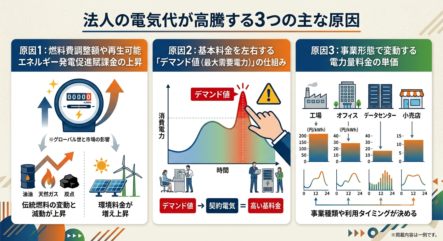 法人の電気代が高騰する3つの主な原因