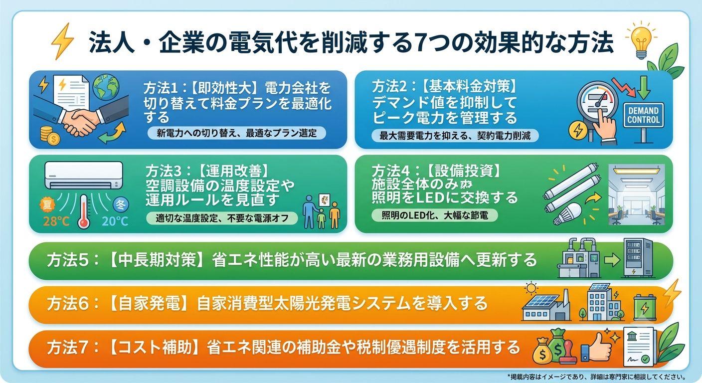 法人・企業の電気代を削減する7つの効果的な方法