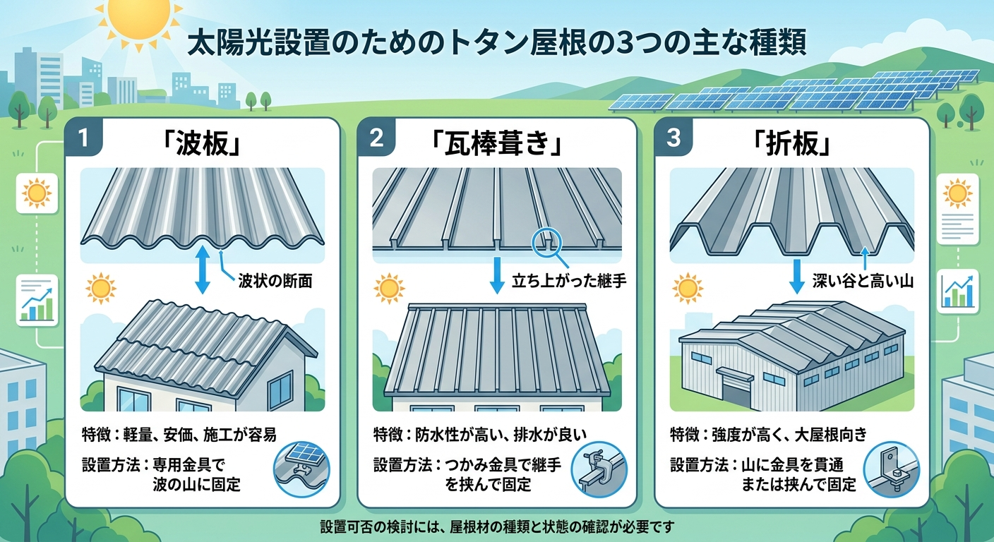 太陽光設置の可否に関わるトタン屋根の3つの主な種類