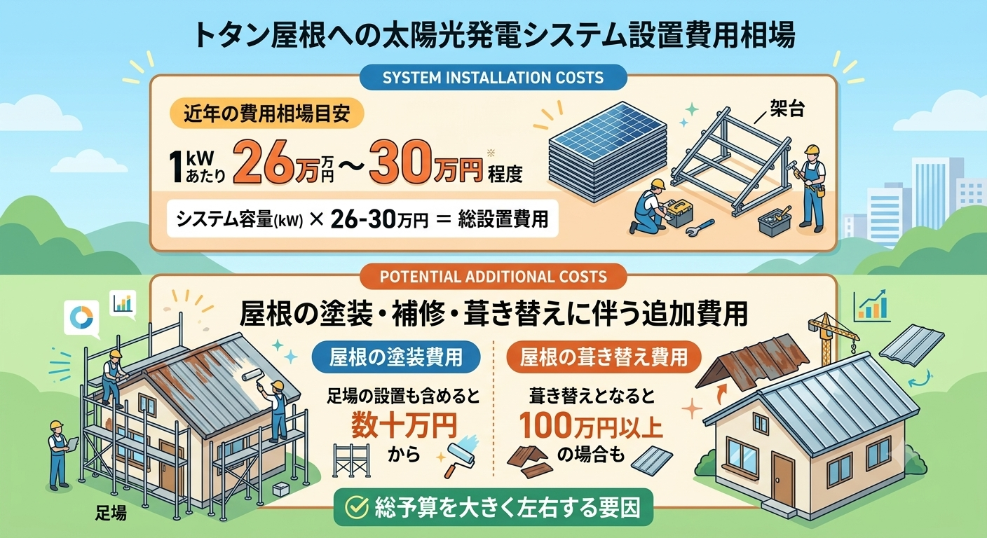 トタン屋根への太陽光発電システム設置にかかる費用相場