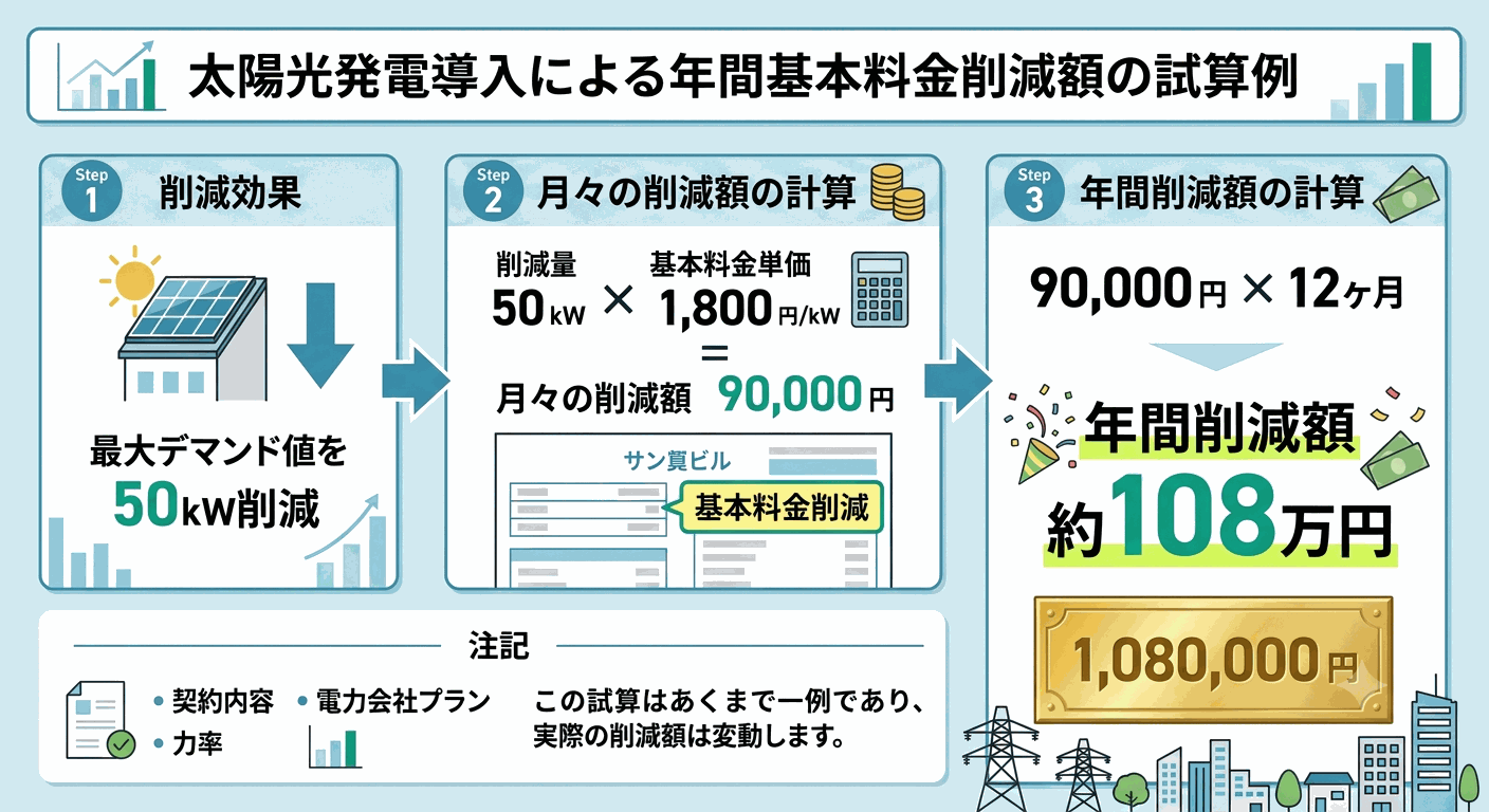事例：ピーク電力を50kW削減した場合の年間コスト削減額の試算